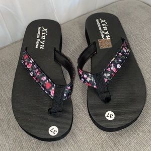 Xinyu Floral strap flip flops
